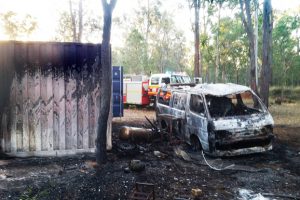 Fire Destroys Vehicle, Container
